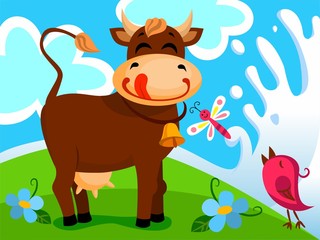 The Cow is grazing in the meadow, eats grass, gives milk