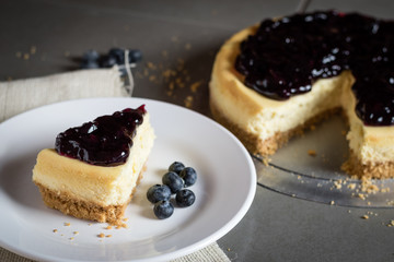 piece of freshness delicious blueberry cheese cake on plate