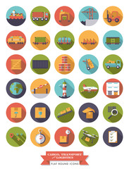 Cargo, transport and logistics round flat icons vector set.
