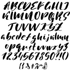Hand drawn font made by dry brush strokes. Grunge style alphabet