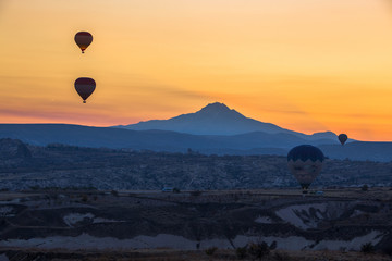 Balloons Silhouette Sunrise, Landscape of the Cappadocia Turkey Adventure from a hot-air balloon