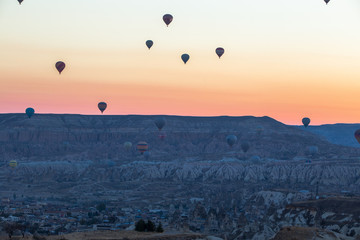 Balloons Silhouette Sunrise, Landscape of the Cappadocia Turkey Adventure from a hot-air balloon