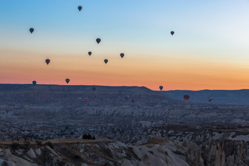 Balloons Silhouette Sunrise, Landscape of the Cappadocia Turkey Adventure from a hot-air balloon