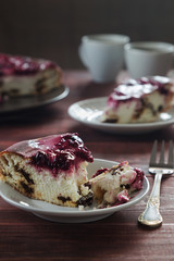 Homemade cherry baked pudding with raisins