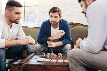 Attractive bearded man bluffing