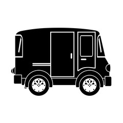 monochrome silhouette with transport van with sliding door vector illustration