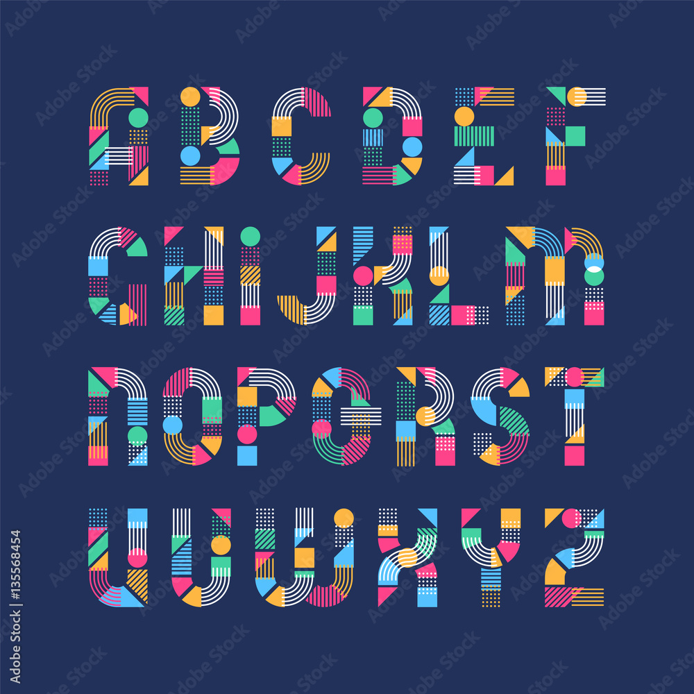 Fototapete geometrical shapes', lines and color blocks' latin font