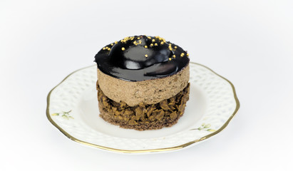 delicious chocolate cake on plate rotating