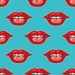 Bright lips patch vector seamless pattern