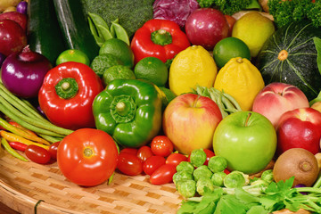 Many fresh fruits and vegetables for eating healthy