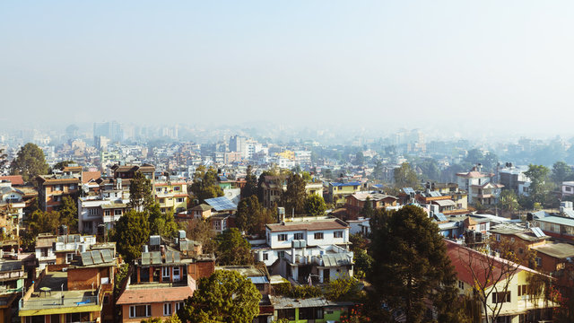 View of Patan and Kathmandu by a misty morning, in Nepal