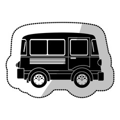 monochrome silhouette sticker with transport van vector illustration