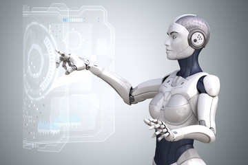 Robot is working with Virtual Reality touchscreen