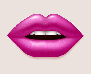 Realistic vector pink woman lips