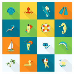 Summer and Beach Simple Flat Icons