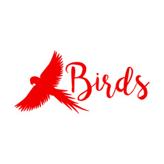 Red logo design with flying eagle bird silhouette, isolated on white. Vector illustration