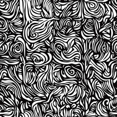 seamless black and white abstract hand-drawn pattern with waves
