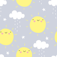 seamless sun and rain pattern vector illustration - 135570835