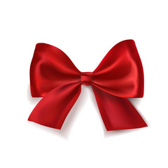 Realistic red satin vector bow on white background.