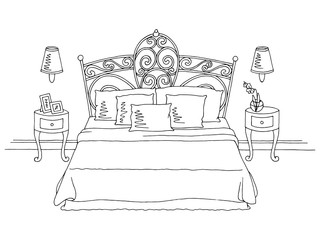 Bedroom graphic black white interior sketch illustration vector