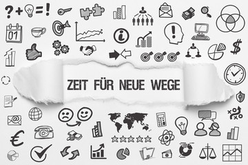 Zeit für neue Wege / weißes Papier mit Symbole
