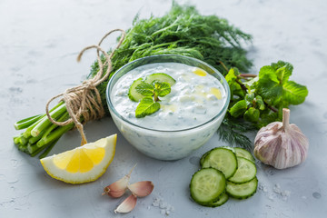 Tzatziki sauce and ingredients