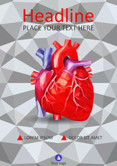 Human heart in low poly on 3d geometric texture background. Cove
