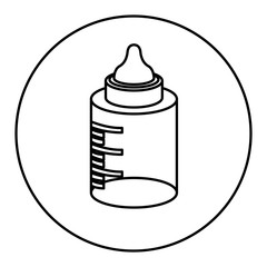 monochrome contour with baby bottle in round frame vector illustration