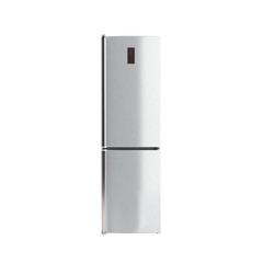 Stainless steel modern refrigerator on white no shadow 3d illust