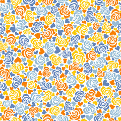 Fototapeta premium Seamless background with hearts and flowers. Bright summer pattern. It can be used for wedding invitations and Valentines.