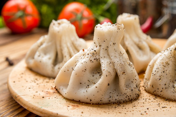 Georgian dumplings Khinkali with meat