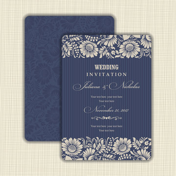 Wedding Invitation with baroque pattern. Size: 5" x 7". Beautiful Victorian ornament. Frame with floral elements. The front and back side. Add photos and text to both sides of this flat card.