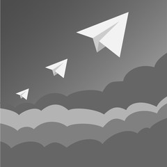 Three paper airplanes on a white background black, vector