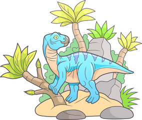 Naklejka premium cartoon Iguanodon went for a walk 