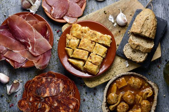 assortment of spanish cold meats and tapas