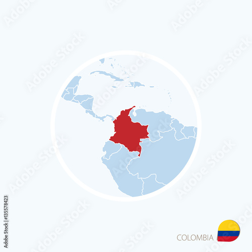 "Map icon of Colombia. Blue map of Europe with highlighted Colombia." Stock image and royalty ...