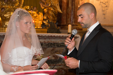 married couple says yes during the wedding ceremony