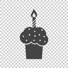 Birthday cake flat icon. Fresh pie muffin on isolated background