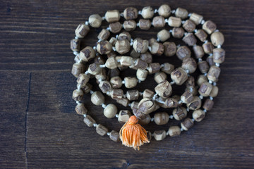Japa mala rosary - hinduism and buddism rosary made from tulsi tree for hare krishna chanting © sharafmaksumov