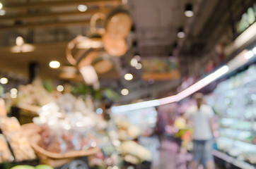 blur people shoping in super store with bokeh light background.