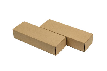 Two package brown cardboard box for long items. Mockup, isolated