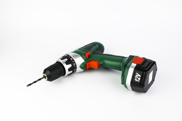 Cordless drill with isolated on white.