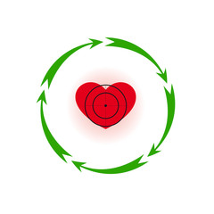 Vector illustration. Heart under a sight Different colors. Five in a circle of arrows