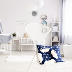 White nursery with navy decorations