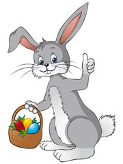 Gray Easter bunny with Easter basket