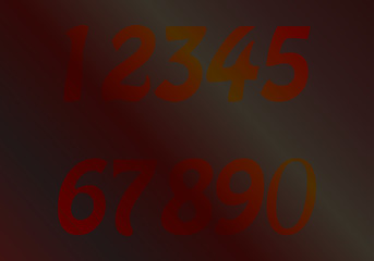 Red numbers. Gradient dark -Red background. Color with overflow. Vector illustration.
