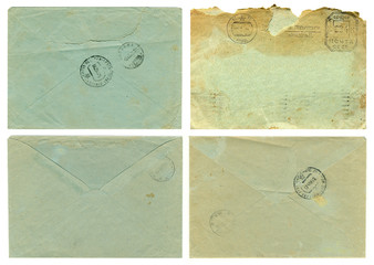 Set of vintage envelopes isolated on white