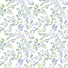 Seamless Abstract floral pattern, gray leaves on a white background.