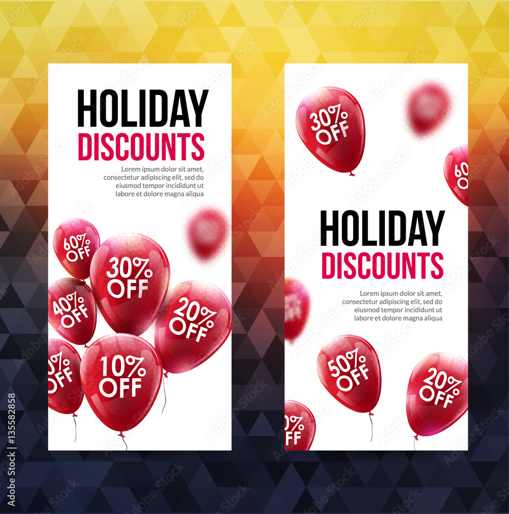 Sticker Market business sale concept. Vector discounts banner. Marketing red balloons