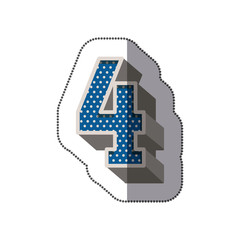 sticker three-dimensional number four dotted in blue color vector illustration